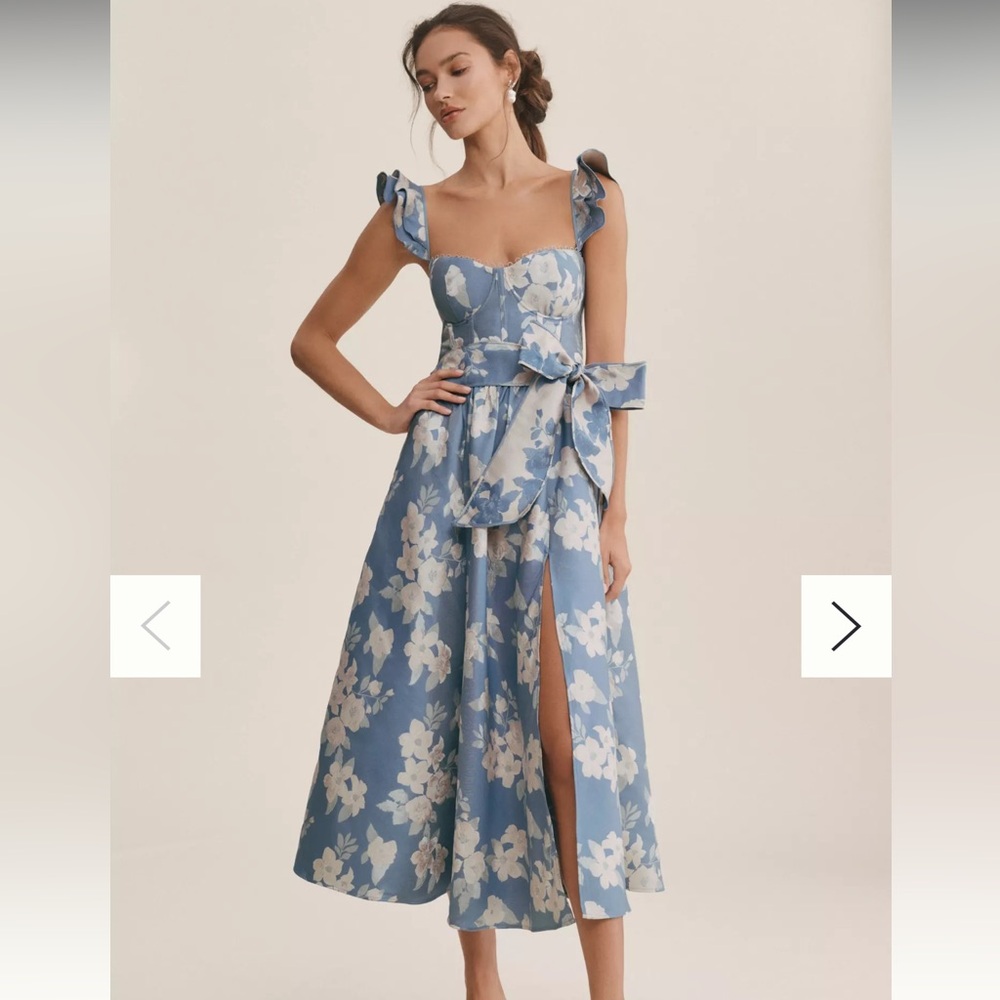 Ruffle-Strap Corset Side-Slit Midi Dress - Picture 3 of 8